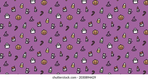 Halloween simple icon pattern background for website or wrapping paper(Color icon with purple background version)
