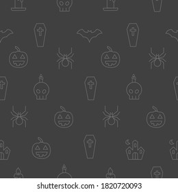 Halloween simple icon seamless pattern on dark grey background for fashion print, wallpaper, wrapping paper etc.