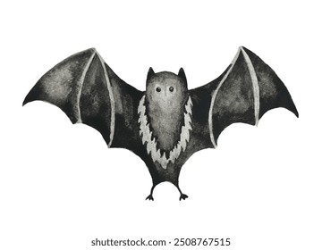 Halloween sinister bat. Watercolor drawing cut out from white background.