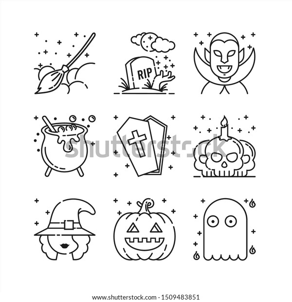 Halloween Sinple Thin Line Icon Set Stock Vector (Royalty Free ...