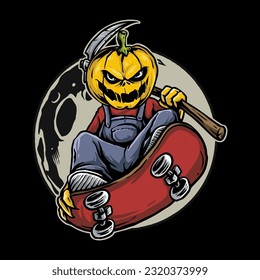 halloween and skateboard pumpkin logo, vector logo icon