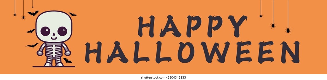 Halloween-Skelett, Vektorgrafik auf orangefarbenem Hintergrund