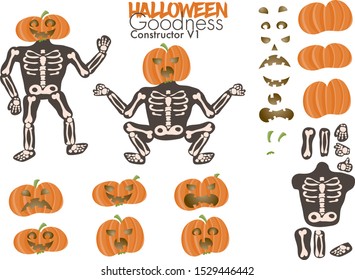 Halloween skeleton construction set. All the components you need to build an almost unlimited amount of unique pumpkins and skeletons.