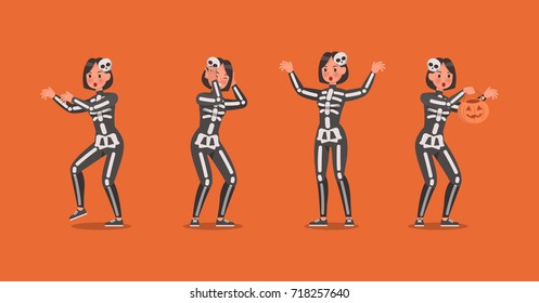 Halloween skeleton Costumes  with pumpkin character vector design.