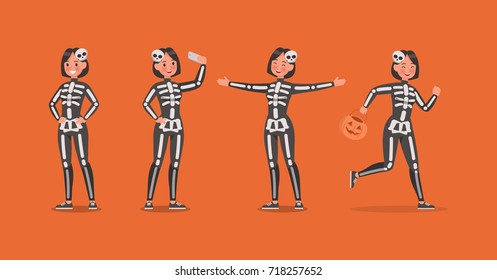 Halloween skeleton Costumes  with pumpkin character vector design.