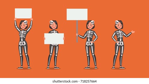 Halloween skeleton Costumes  with pumpkin character vector design.