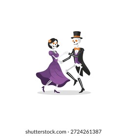 Esqueleto de Halloween pareja de baile icono de diseño de Vector plano.