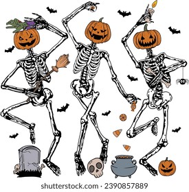 Esqueleto de Halloween, esqueletos bailarines, gracioso esqueleto, muerto dentro pero sus archivos de Cricut de temporada de vacaciones