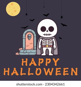 Halloween skeleton dark background banner vector illustration