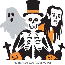 Halloween, Halloween Skeleton Ghost Vampire Pumpkins