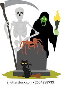 Halloween, Halloween Skeleton Grim Reaper Tomb Scene