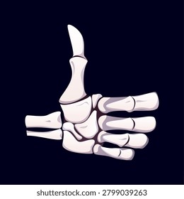 Halloween skeleton hand gesture, isolated hand with extended thumb raised upwards as positive thumbs up like gesture. Halloween holiday vector skeleton hand gesture of thumb up for OK and alright sign