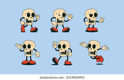 Halloween Skeleton Head Character Illustrations with Various Styles