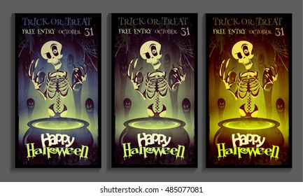 Halloween skeleton party flyer.Trick or theat skeleton and dark souls Happy Haloween.