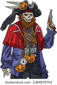 Halloween Skeleton Pirate Cartoon Colored Clipart 