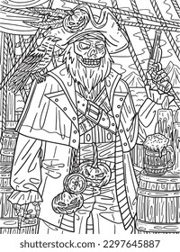 Halloween Skeleton Pirate Coloring Page for Adults