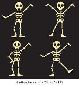 Halloween skeleton position , vector illustration , graphic design .Skeleton on black background for different design uses.