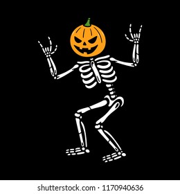 HALLOWEEN SKELETON WITH PUMPKIN HEAD COLOR BLACK BACKGROUND