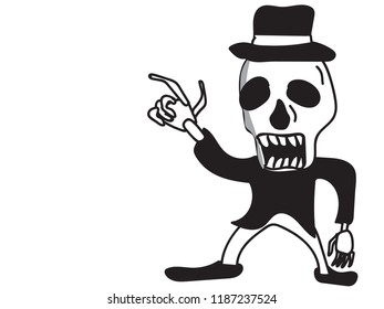 Halloween skeleton skull character with copy space to edit your text