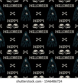 Halloween skeleton and skull seamless pattern
