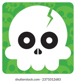 halloween skeleton skull vector icon with green background