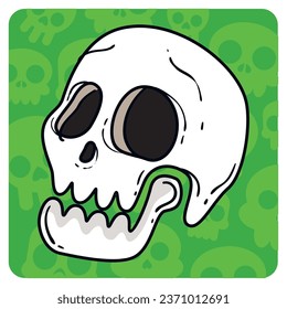 halloween skeleton skull vector icon with green background