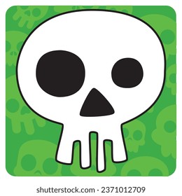 halloween skeleton skull vector icon with green background