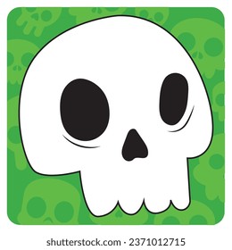 halloween skeleton skull vector icon with green background
