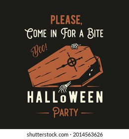 Halloween skeleton or vampire get out of coffin. Halloween undead and walking dead. Fear, horror and spooky zombie for design dark party of happy halloween