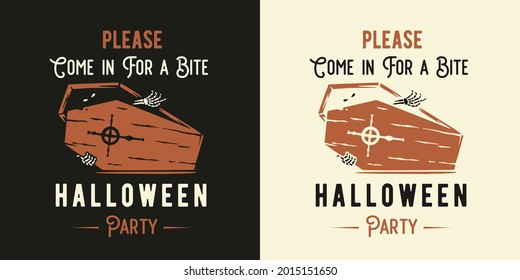 Halloween skeleton or vampire get out of coffin. Halloween undead and walking dead. Fear, horror and spooky zombie for design dark party of happy halloween