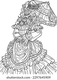 Halloween Skeleton in a Victorian Dress Isolated