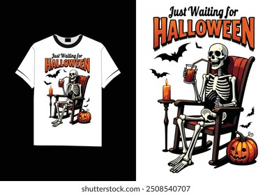 Halloween Skeleton Waiting For Halloween T-Shirt design vector