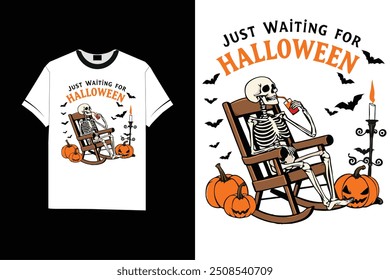 Esqueleto de Halloween à espera de vetor de design de camiseta de Halloween