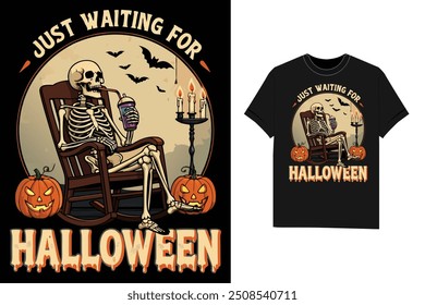 Halloween Skeleton Waiting For Halloween T-Shirt design vector