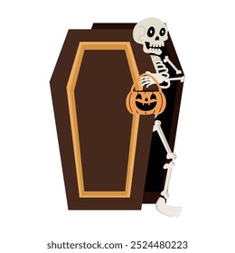 Halloween skeleton wake up in coffin cartoon