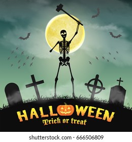 halloween skeleton warriors in a night graveyard