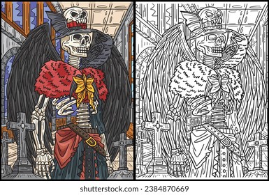 Halloween Skeleton Wings Coloring Page Colored