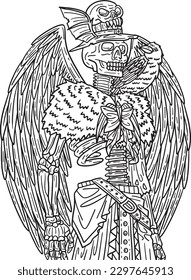 Halloween Skeleton Wings Página Colores Aislados