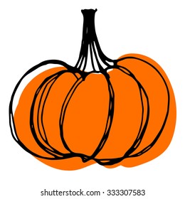 halloween sketched orange pumpkin. black and white sketched pumpkin.