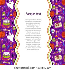 Halloween sketchy pattern background with the magic stuff set.