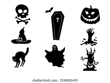 halloween skool hat cat pumpkin coffin hand tree