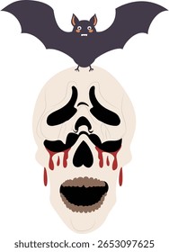 Halloween, Halloween Skull Bat Bloody Tears Design
