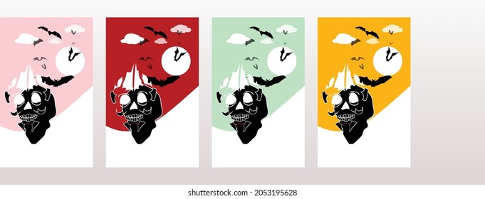 halloween skull and bats vector design ,