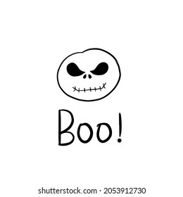 Halloween skull. Boo inscription. Black and white graphics
