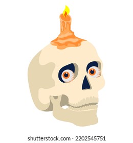 Halloween skull with a burning candle for witchcraft. Vector illustrated element.