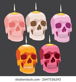 Halloween Skull candle, burning candle, spooky holiday symbol .