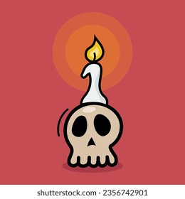 Halloween skull and candle doodle style. Vector illustration