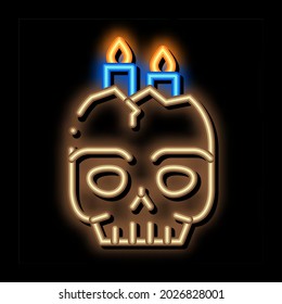 halloween skull candle neon light sign vector. Glowing bright icon halloween skull candle sign. transparent symbol illustration