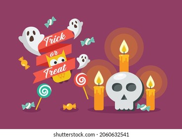 Halloween skull and candle postcard. Vector illustration