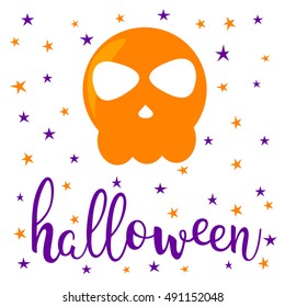 Halloween skull card template. Abstract orange skull isolated on white cover for design halloween card, invitation, menu, album etc.